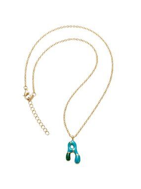 3/$20 NIP | Gold Multi-Color Enamel Letter A Initial Necklace Bubble Script Teal